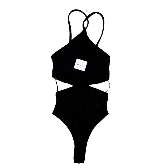 Zara Rib Cutout Y2K Halter Bodysuit Black ( S ) - Picture 5 of 6